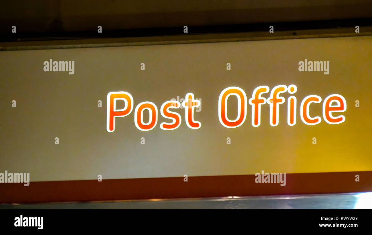 The Post Office signage in London. In this office is where all the post mails being received Stock Photo