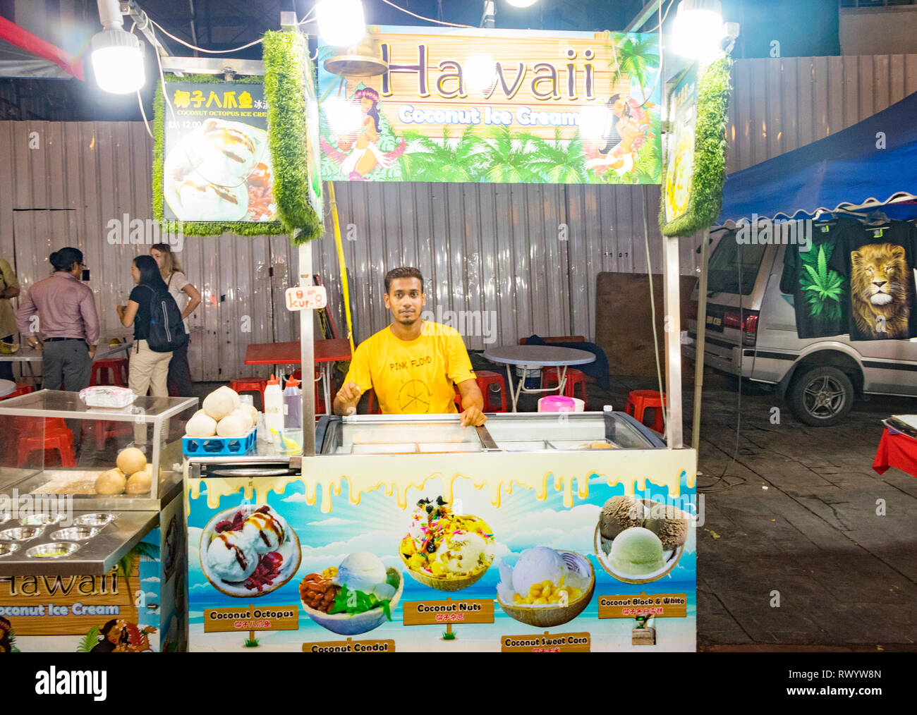 coconut ice cream stall in Jalan alor, Kuala Lumpur's food street