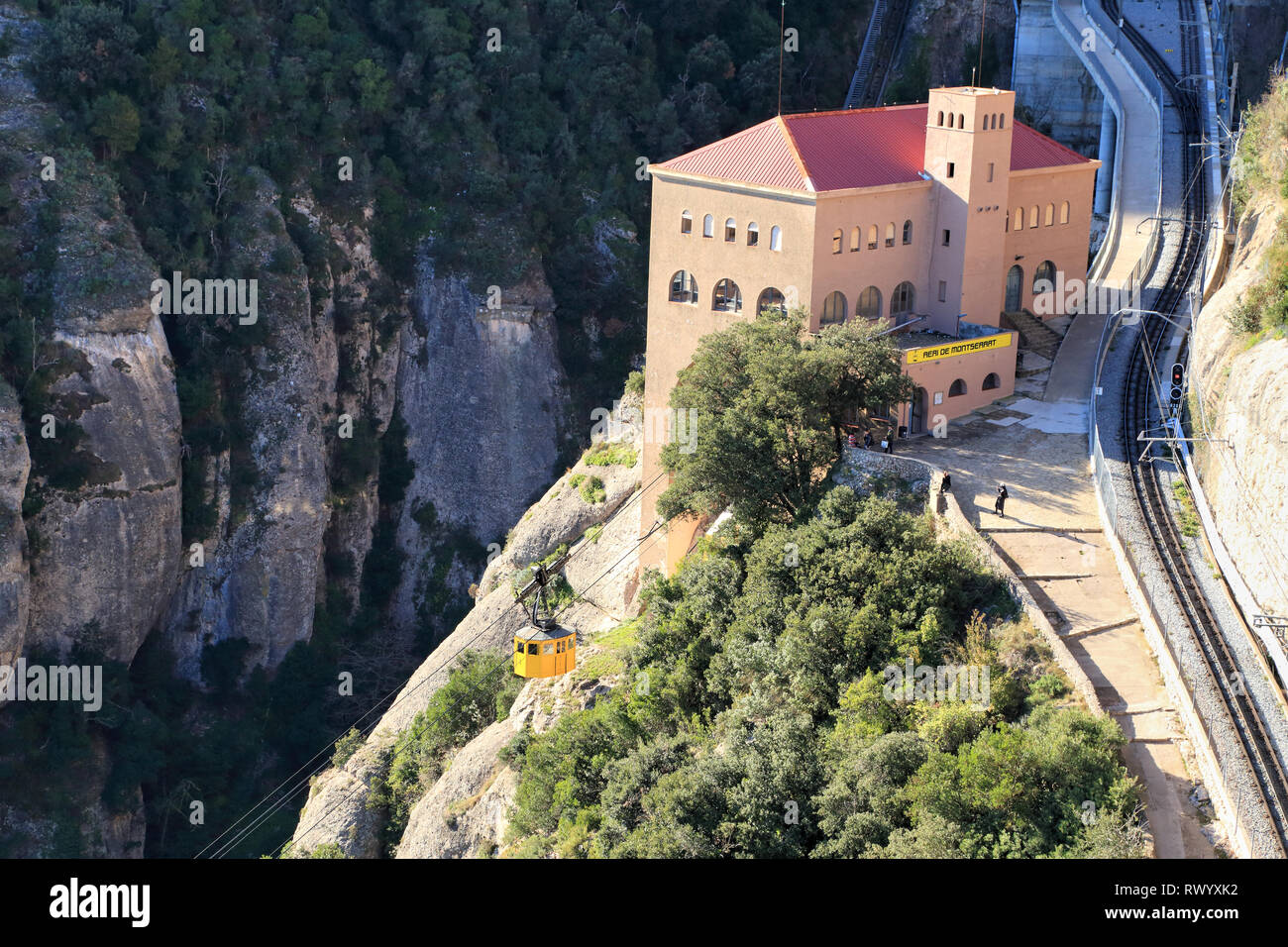 Aeri de Montserrat mountain, aerial cable car, Catalonia, Spain Stock Photo