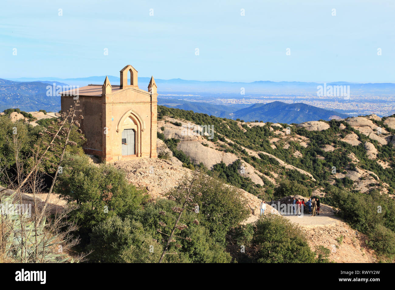Saint Joan Chapel, hiking in the Montserrat mountains, Catalonia, Spain Stock Photo