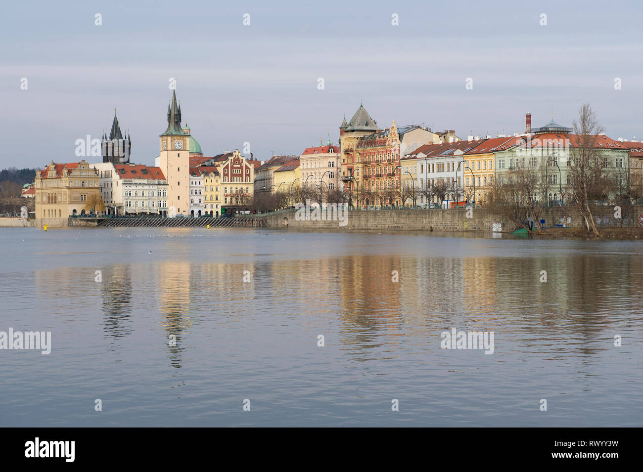 Charles Bridge and the Old Town Water Tower on the Vltava River in Prague (Praha), Czech Republic Stock Photo
