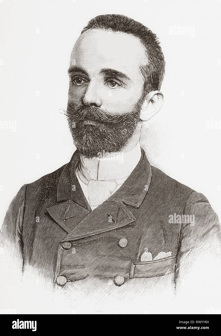 Bernardino Luis Machado Guimaraes, 1851 –1944.  Portuguese political figure,  third and eighth President of Portugal.  From La Ilustracion Artistica, published 1887. Stock Photo