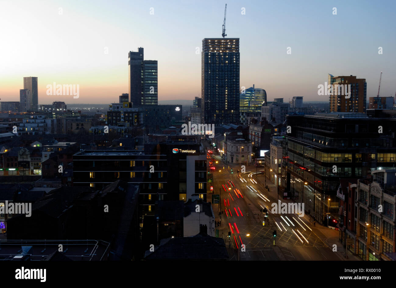 Evening shot of Great Ancoats Street, Manchester. Stock Photo