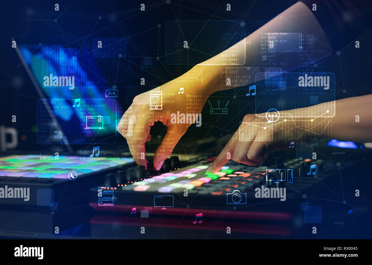 Hand remixing music on midi controller with play music and multimedia concept Stock Photo Alamy