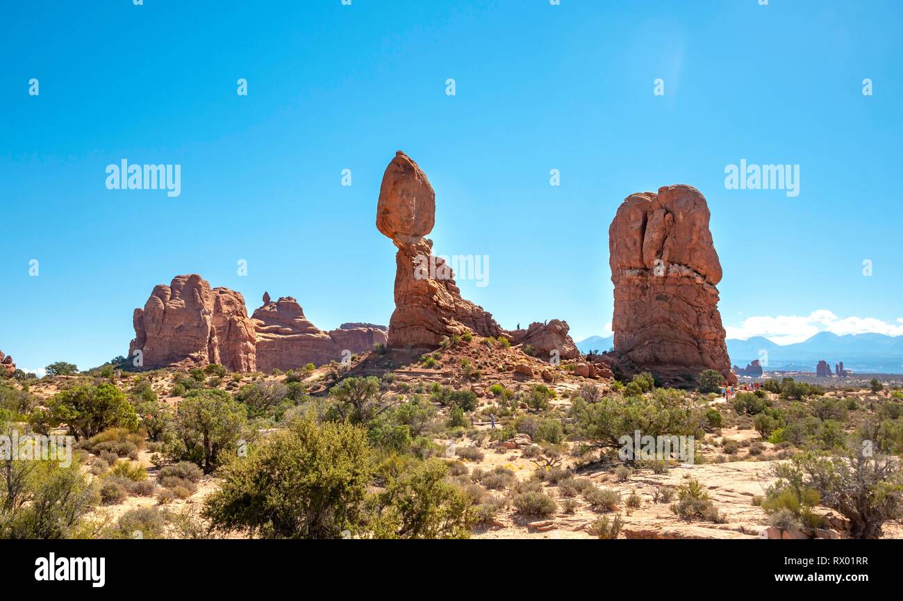 Rock formations of sandstone, balanced rock, Arches National Park, Moab, Utah, USA Stock Photo