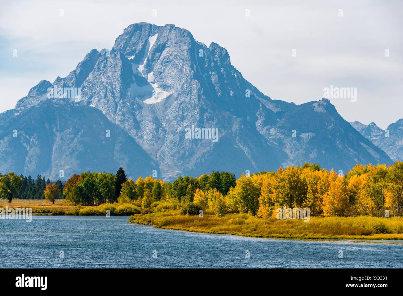 Snake River at Oxbow Bend, back Mount Moran, Teton Range, Grand Teton