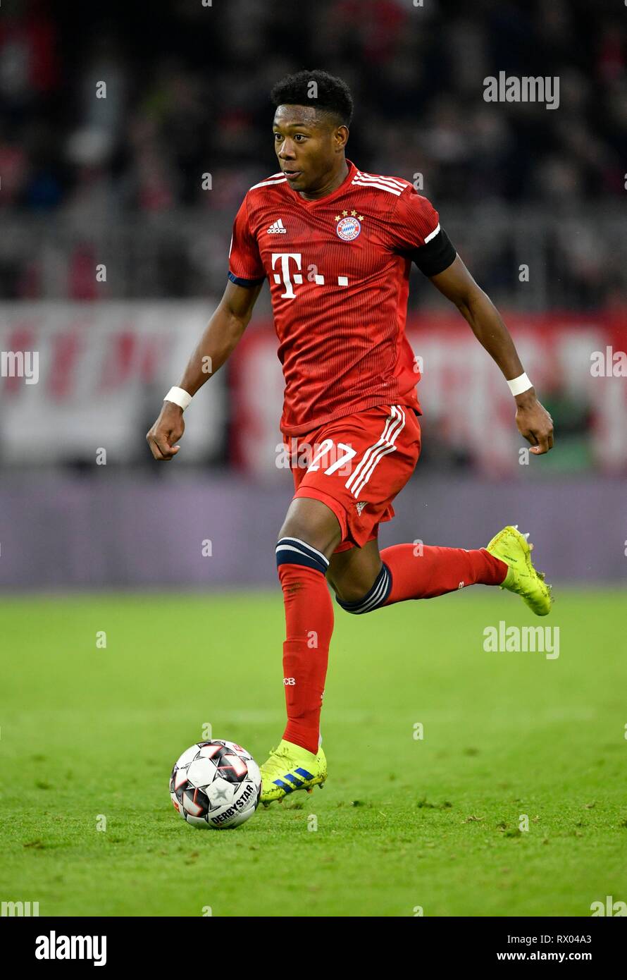 David Alaba FC Bayern Munich on the ball, Allianz Arena, Munich, Bavaria, Germany Stock Photo
