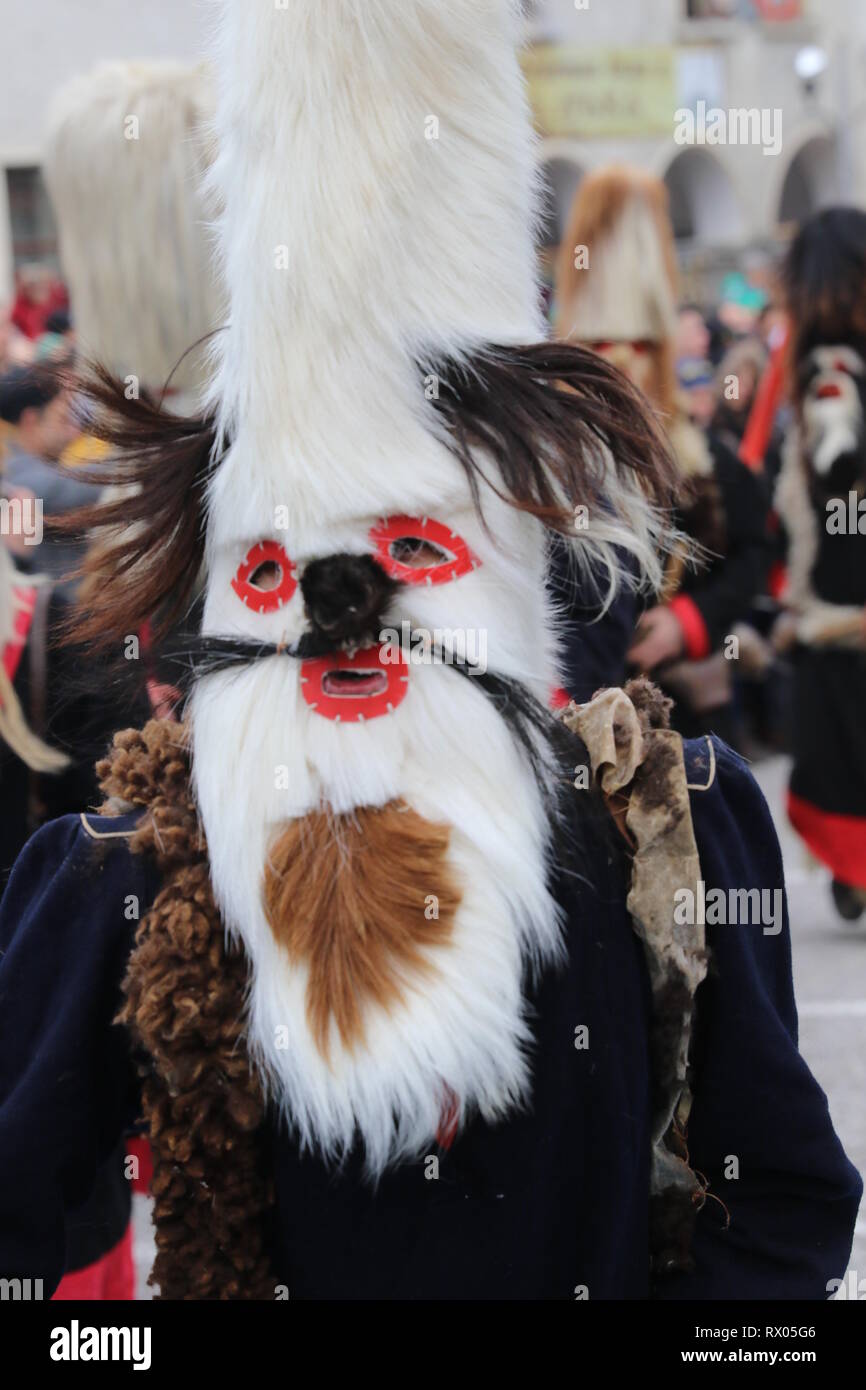People in in traditional Kukeri costume are seen at the Festival of the