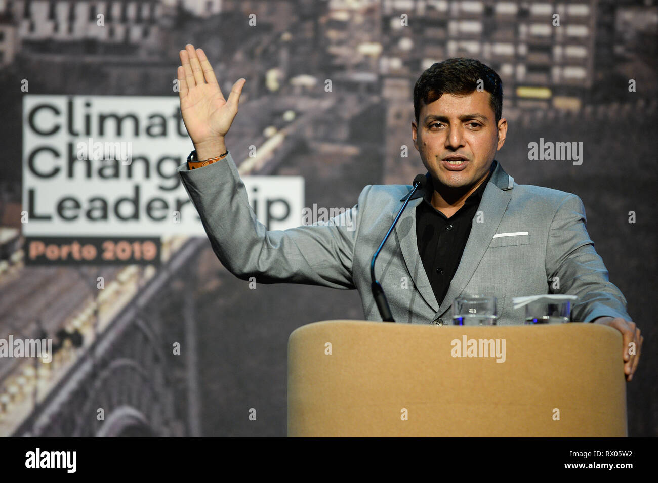 Afroz Shah, Indian Activist seen speaking during the Climate Change Porto Summit at Alfandega Congress Center. Stock Photo