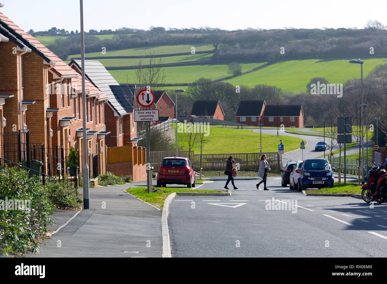 New,Build, green,belt,encroachment, terrace,street,road, timber,framed, jablite, low, emitions, carban,footprint, energy, tile,tiled, field, Stock Photo