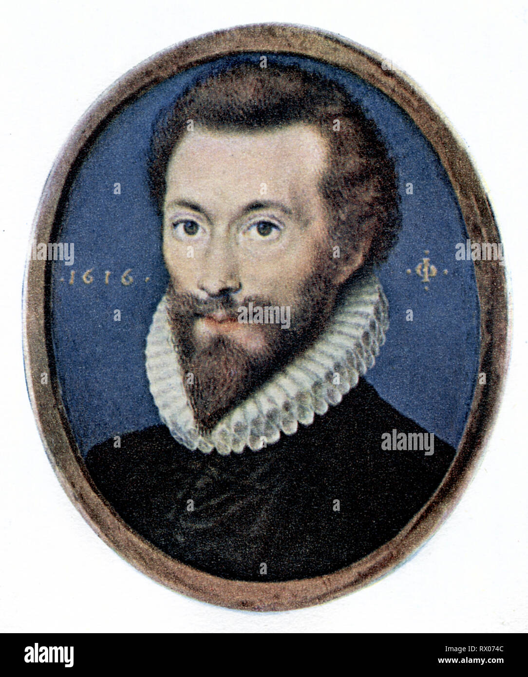 John Donne (1573-1631), 1616. By Isaac Oliver (c1565-1617). John Donne (1572-1631), English poet and Church of England cleric. Stock Photo