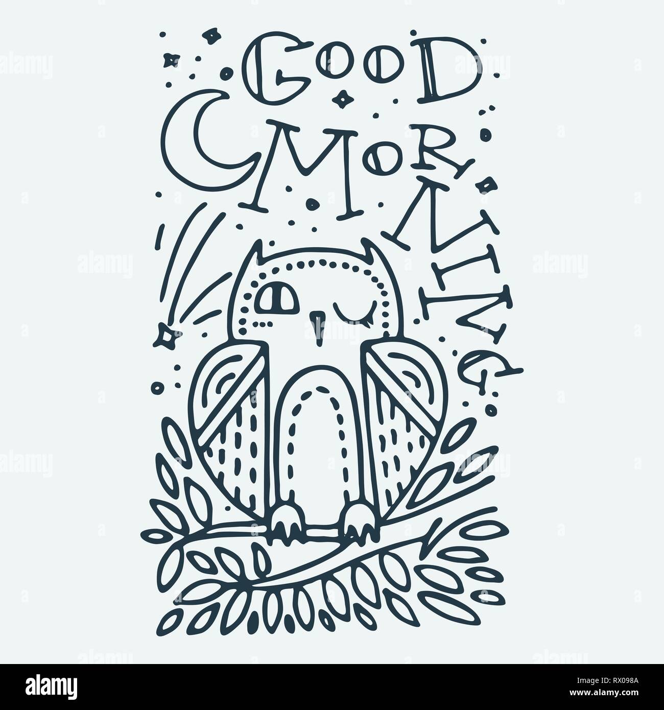 Good Morning Cute Little Animal With Lettering Cartoon Hand