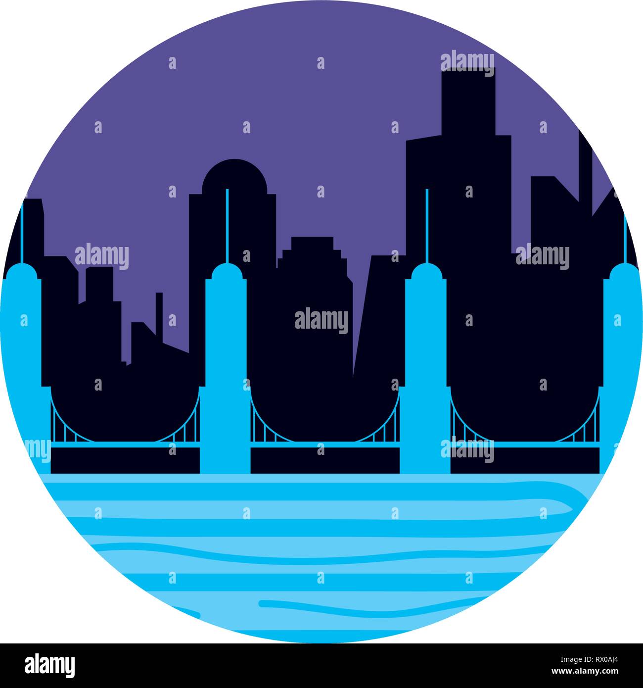 buildings cityscape night scene and bridge vector illustration design ...