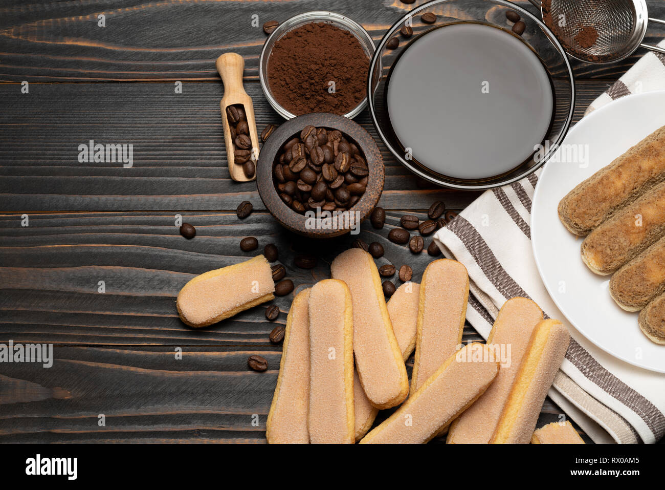 Tiramisu cake cooking Italian Savoiardi ladyfingers Biscuits and