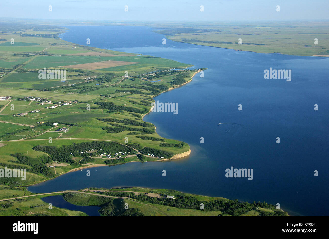 aerial, Lake Diefenbaker, Elbow, Saskatchewan Stock Photo