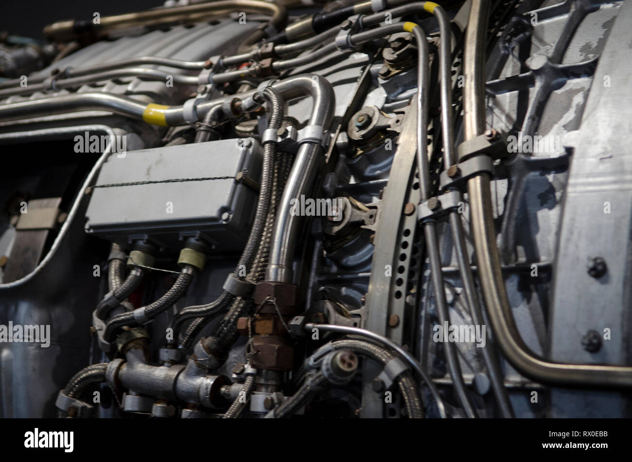 Dual turbojet engine for Ukrainian aircraft upclose. Ukraine Stock