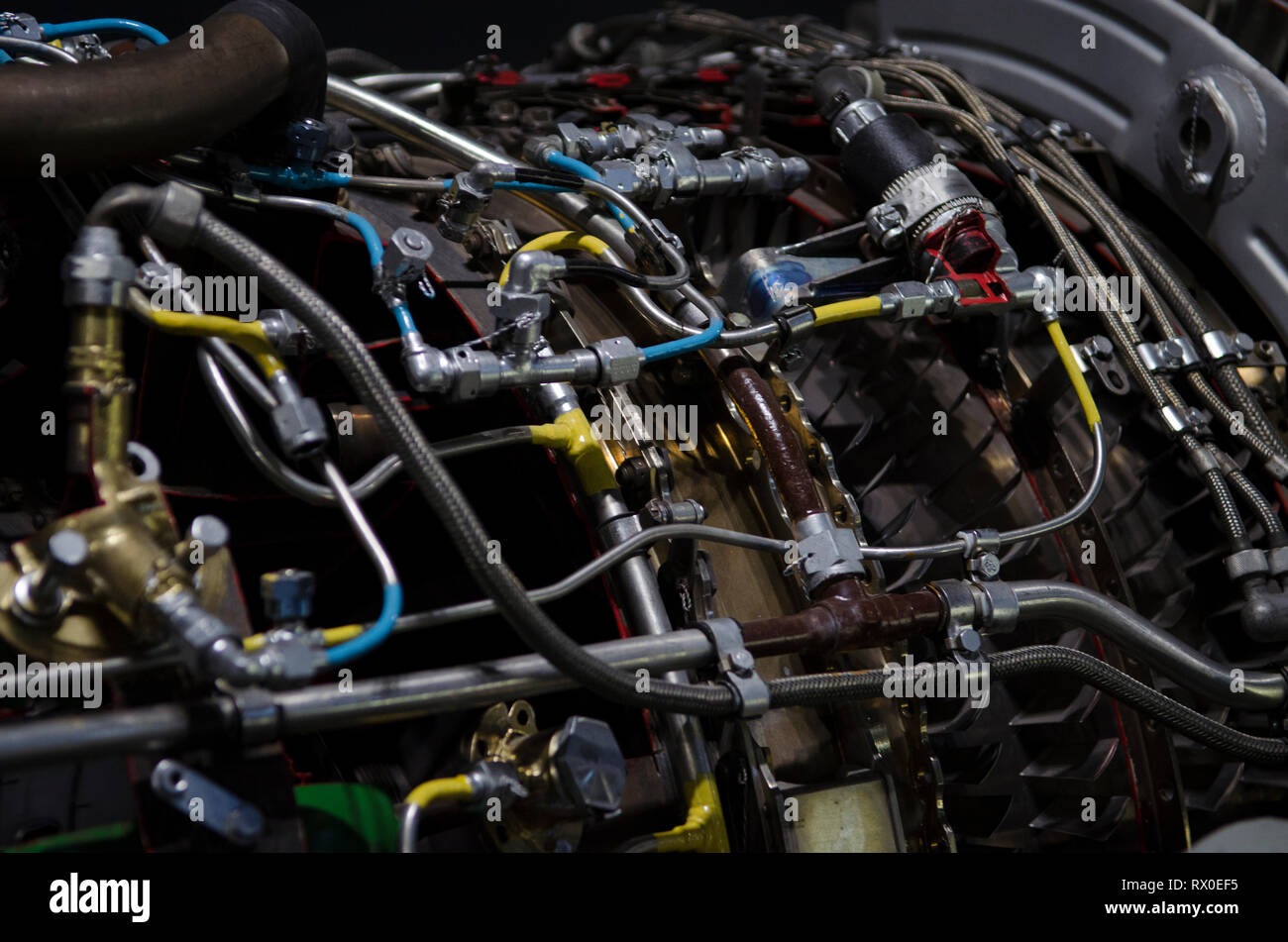 Dual turbojet engine for Ukrainian aircraft upclose. Ukraine Stock