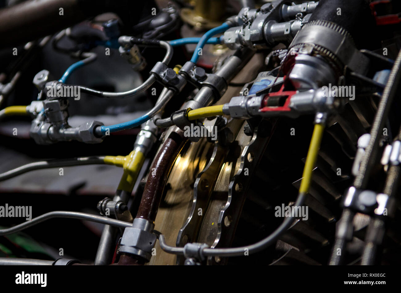 Dual turbojet engine for Ukrainian aircraft upclose. Ukraine Stock