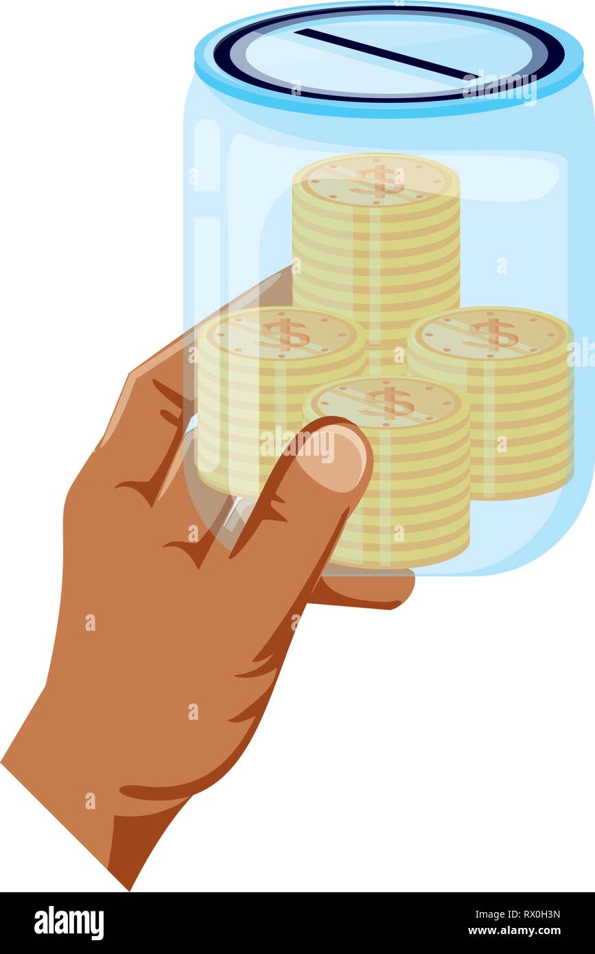 hand and saving jar with money coins vector illustration design Stock ...