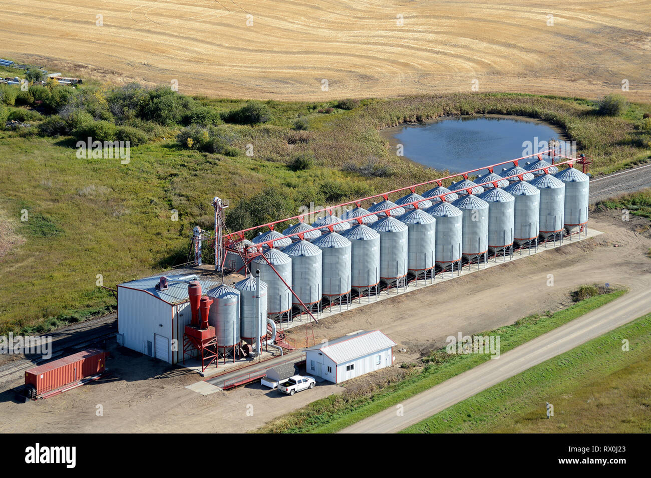 aerial, grain handling facility, Buchanan, Saskatchewan Stock Photo