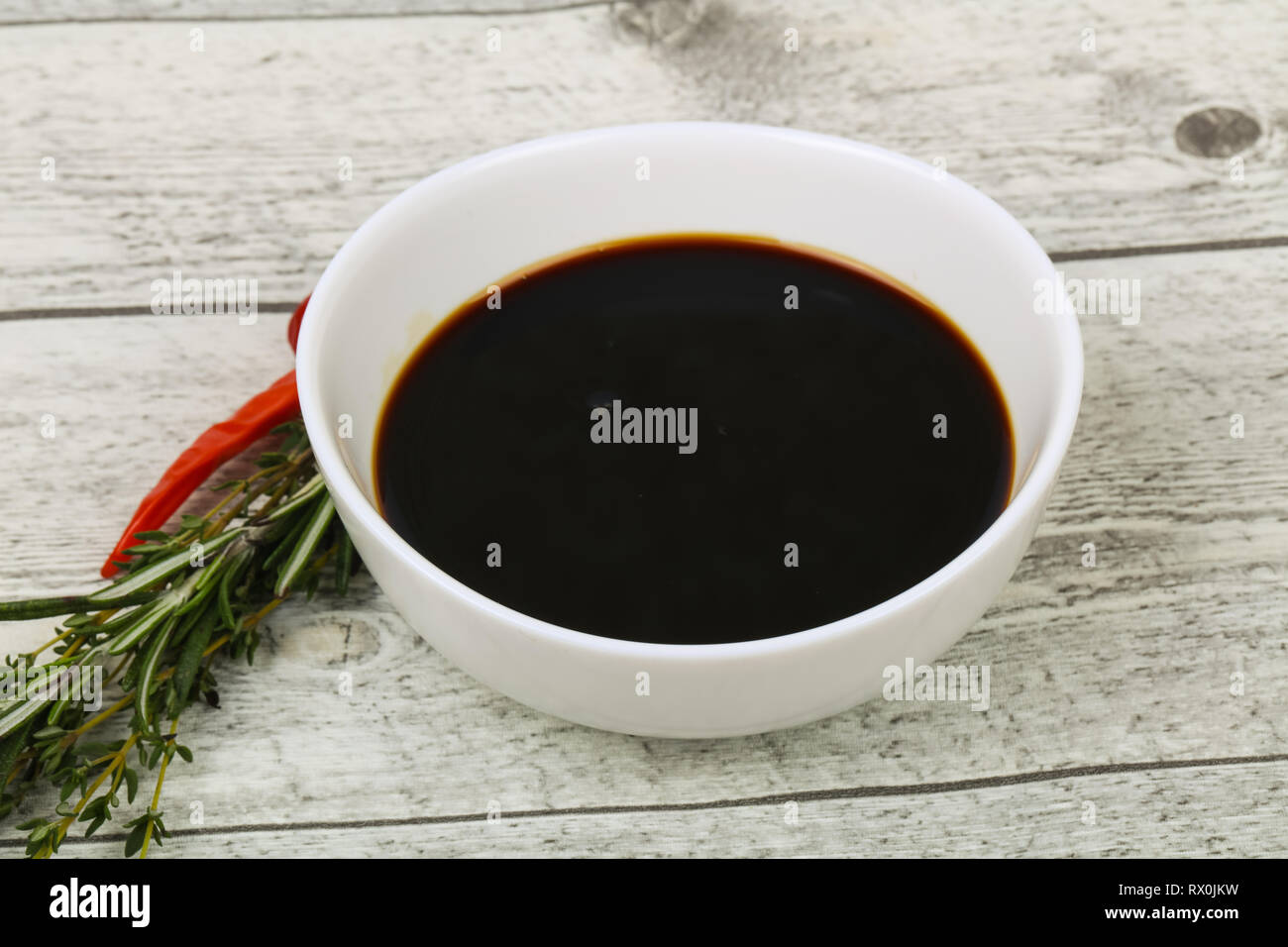 Soya sauce in the bowl served pepper Stock Photo Alamy