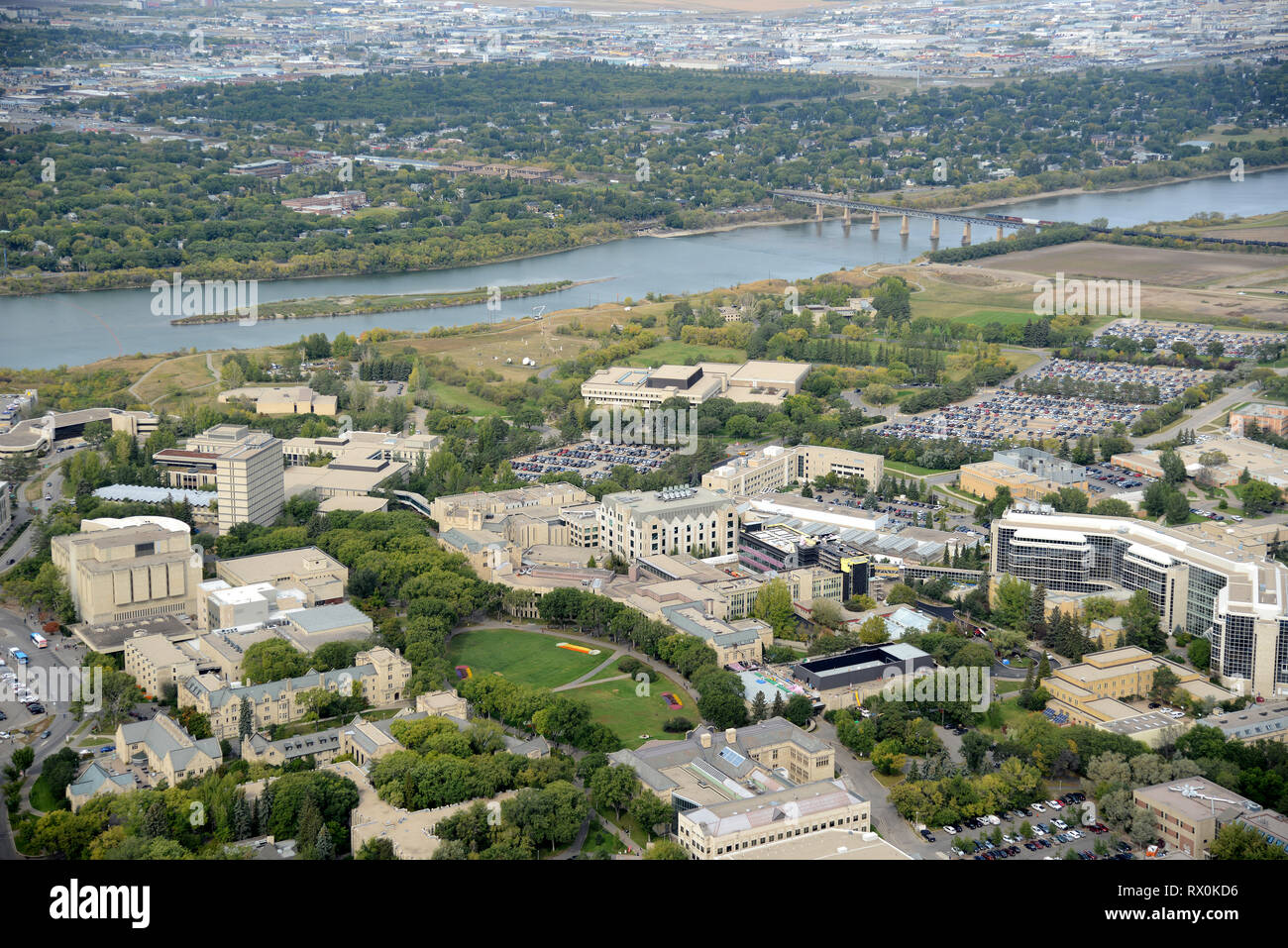 aerial, University of Saskatchewan, Saskatoon, Saskatchewan Stock Photo