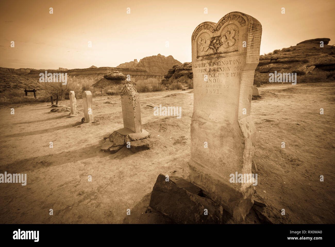 Tombstones in the Grafton Cemetery, Grafton ghost town, Utah USA Stock