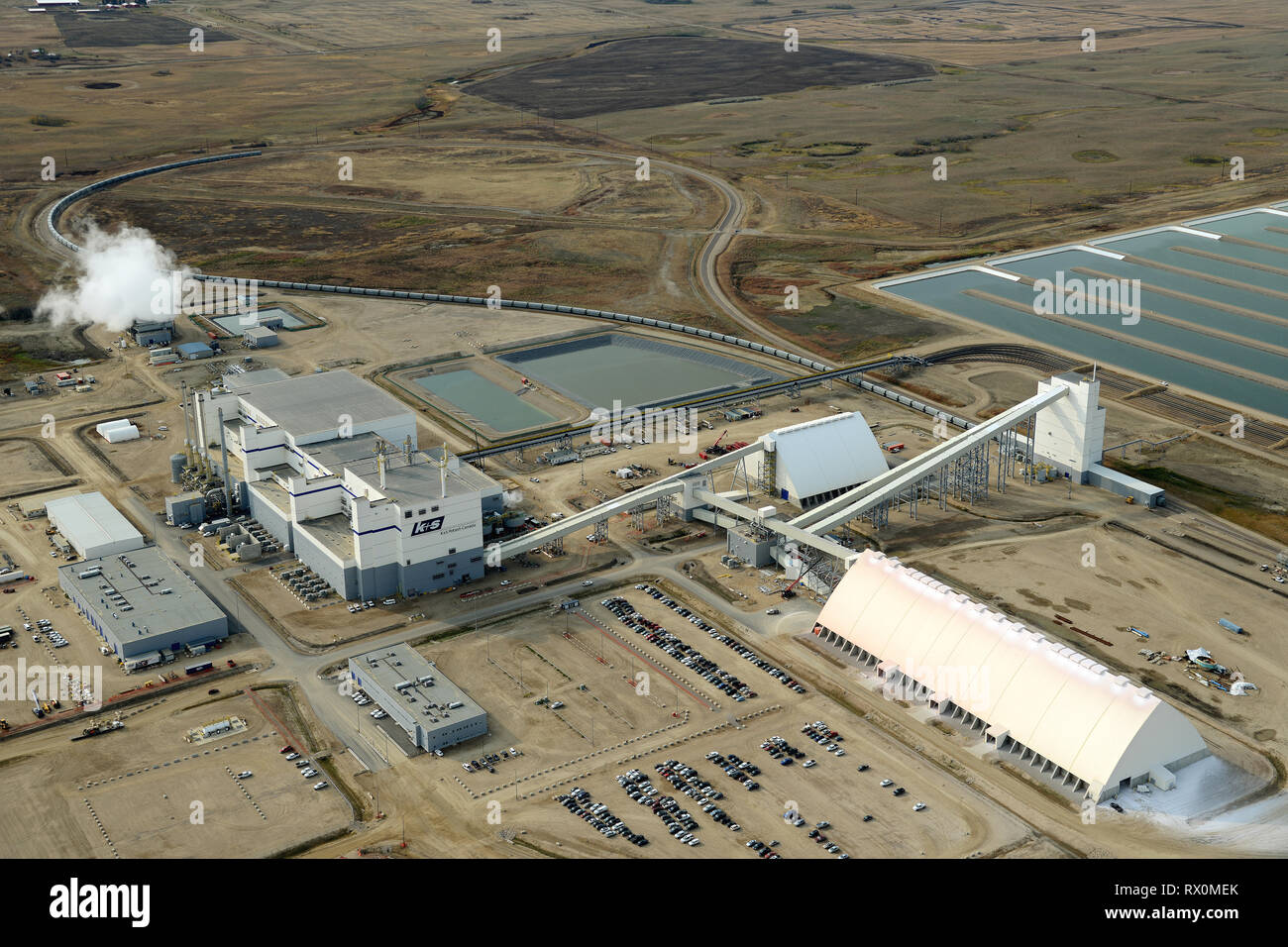 aerial, K+S Legacy (injection) potash mine, Bethune, Saskatchewan Stock Photo