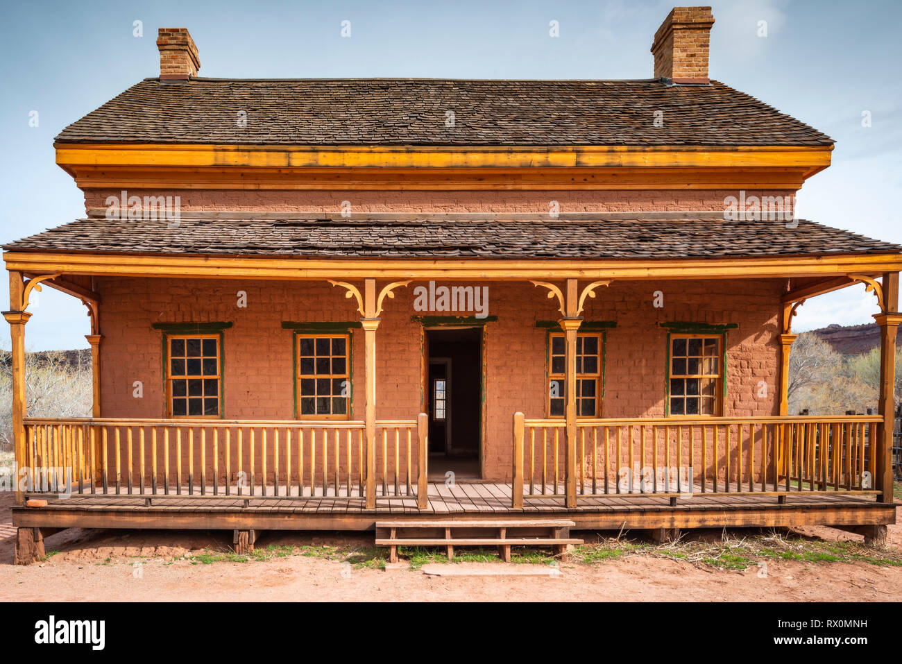 Alonzo Russell adobe house (featured in the film 'Butch Cassidy and the Sundance Kid'), Grafton ghost town, Utah USA Stock Photo