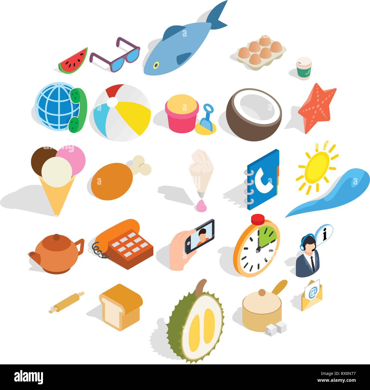 Tea time icons set, isometric style Stock Vector