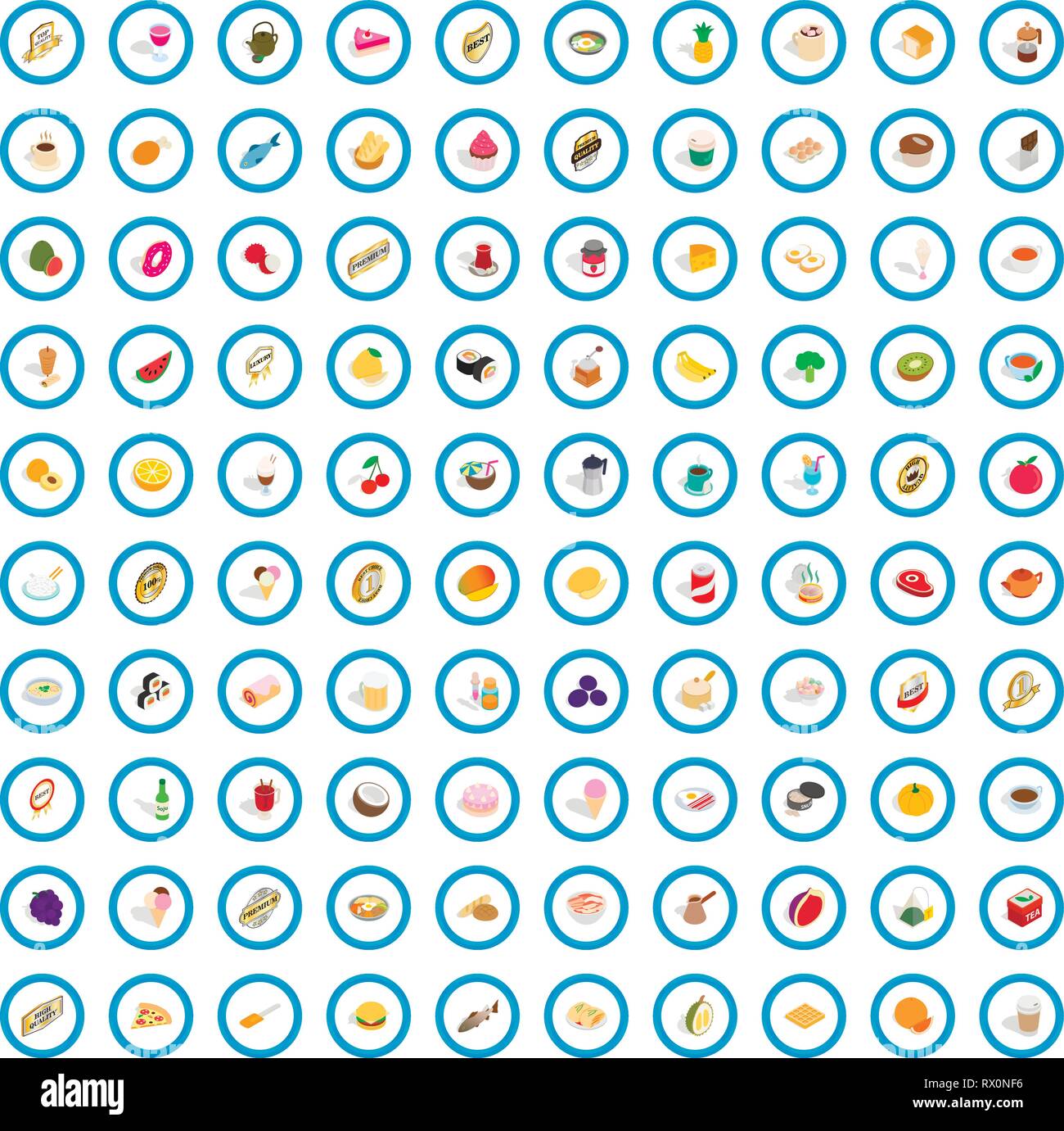 100 drinks icons set, isometric 3d style Stock Vector