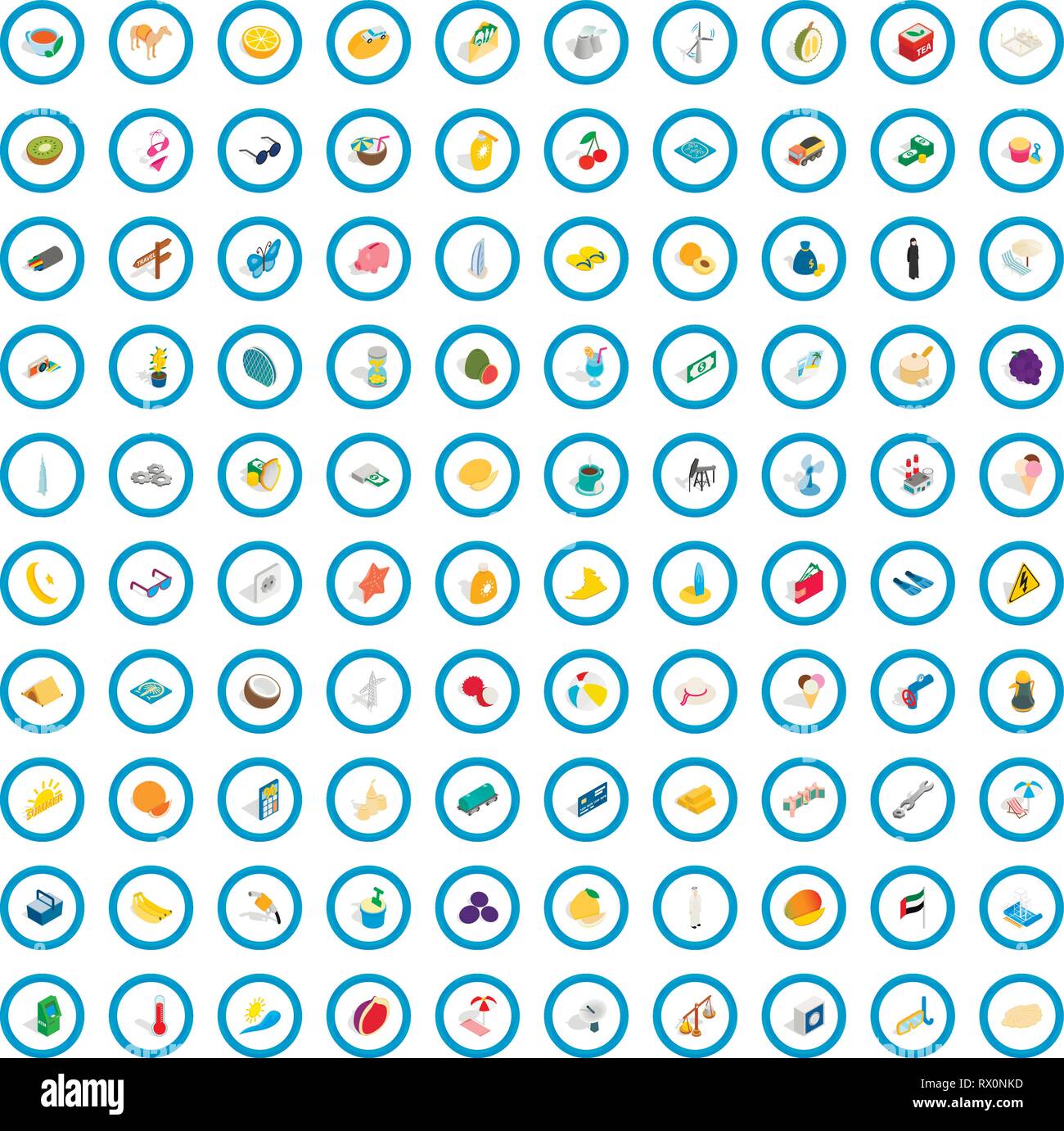 100 dubai icons set, isometric 3d style Stock Vector
