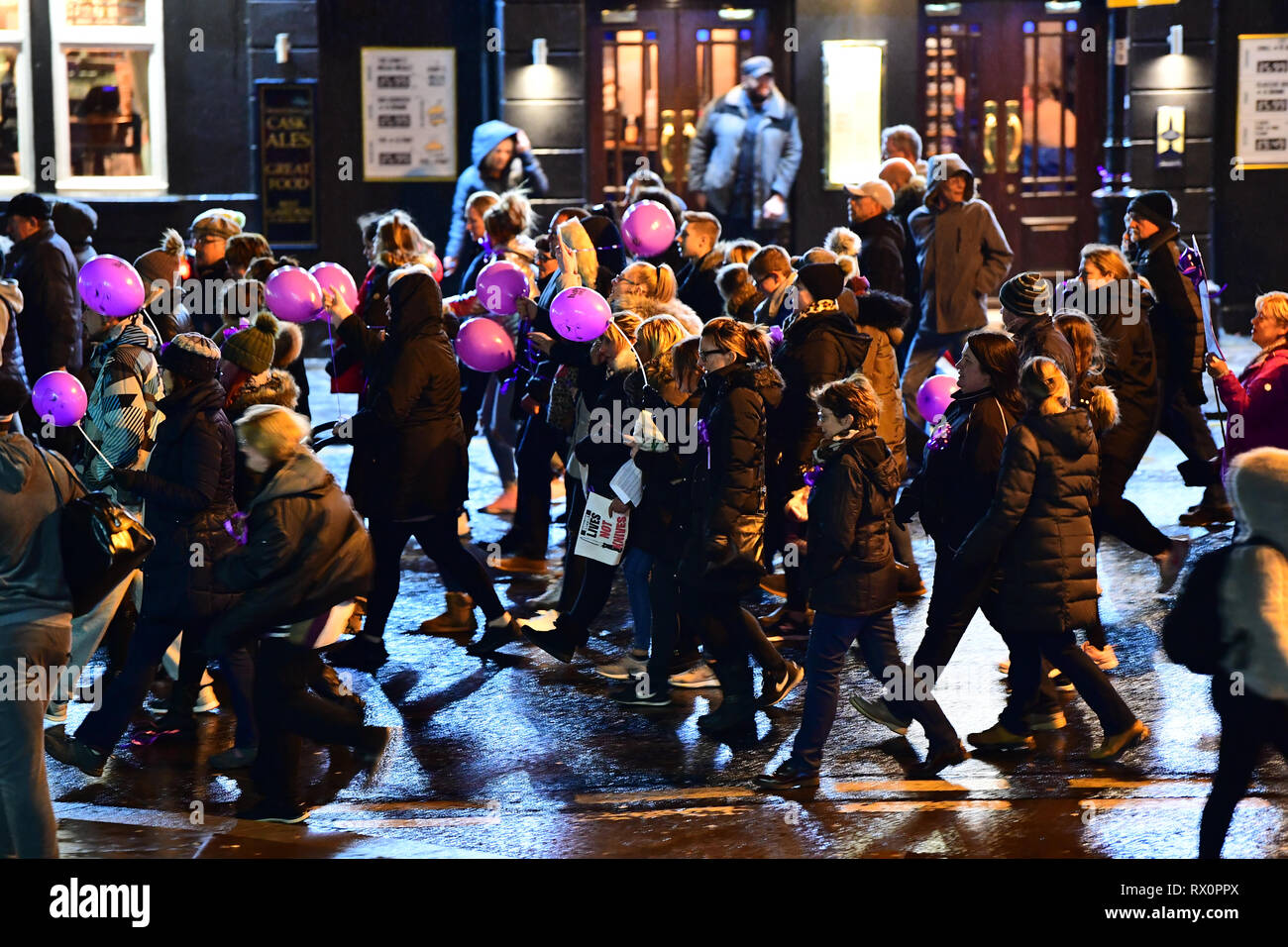 People march through Romford town centre to protest the fatal stabbing of Jodie Chesney, who was playing music with friends near a children's playground at Harold Hill, east London, on Friday when she was knifed in the back in a seemingly motiveless attack. Stock Photo