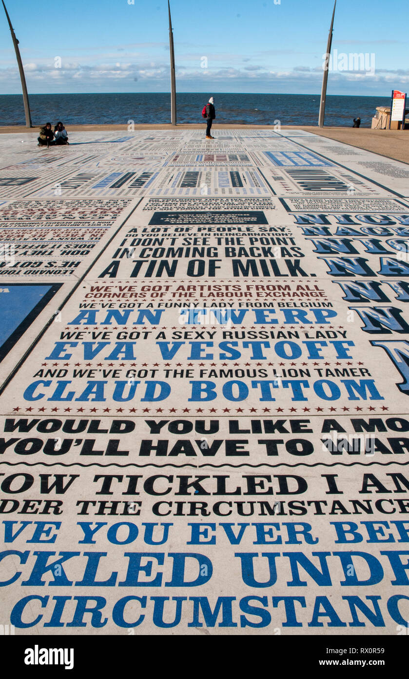 Comedy carpet on Central promenade Opposite the Tower Blackpool Lancashire  England Jokes and punchlines from comedians past and present Stock Photo -  Alamy