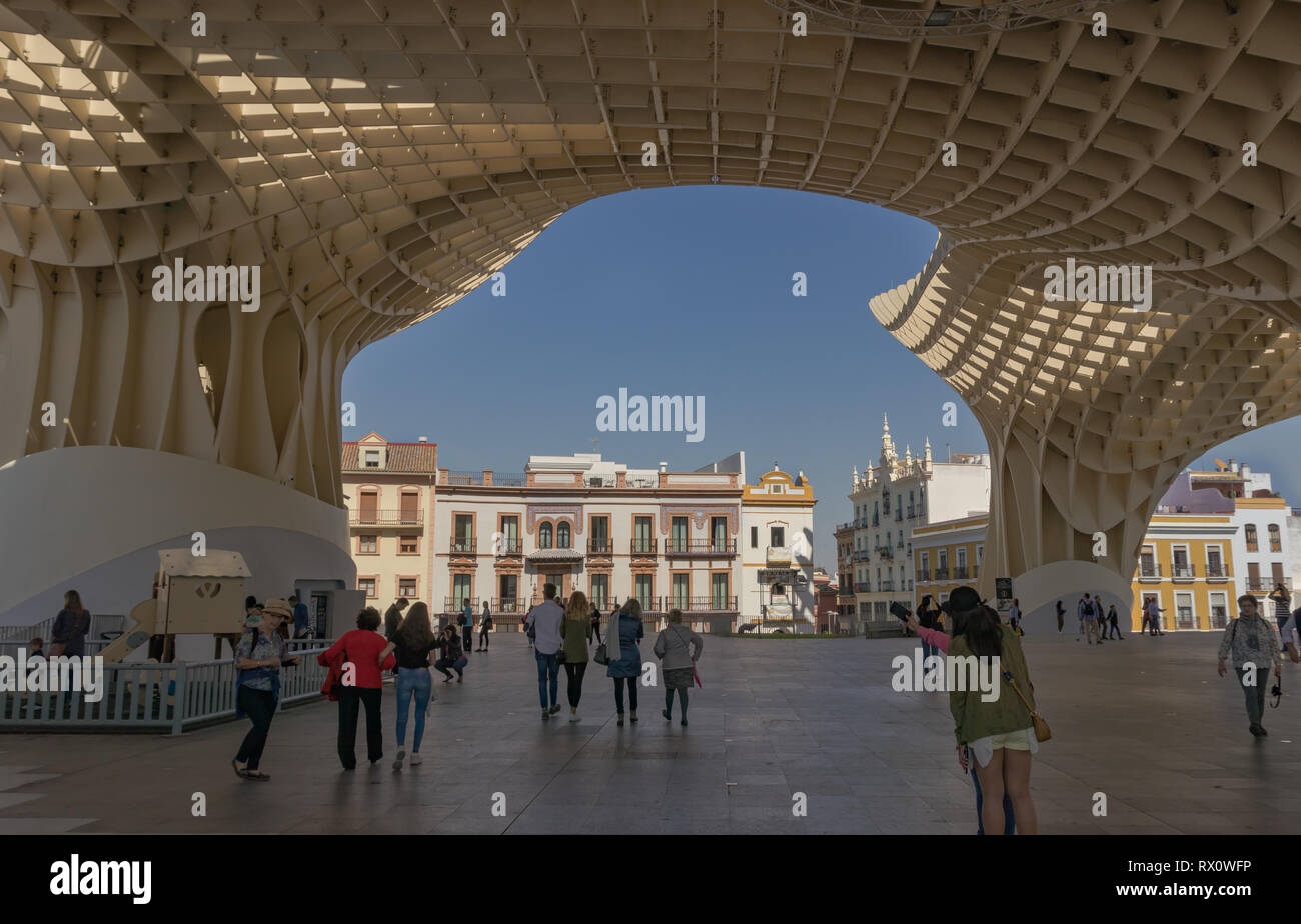 Metropol Parasol, Setas de Sevilla viewpoint, built by Sacyr with wood,  located in La Encarnación square, in the old town of Seville. Seville,  Spain Stock Photo - Alamy