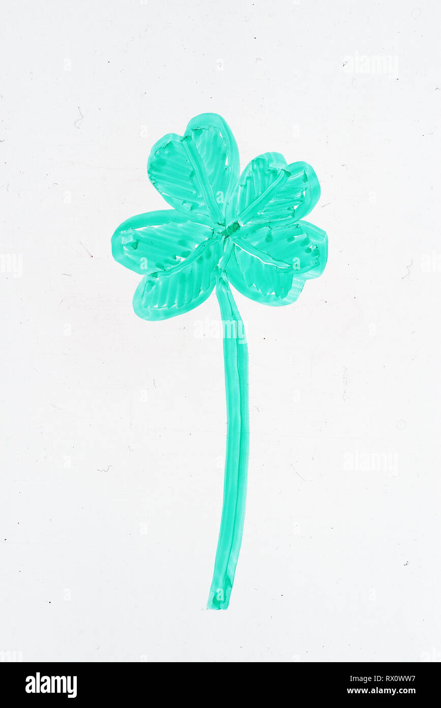 Four Leaf Clover Drawing On A Whiteboard With Green Dry Erase Marker Stock Photo Alamy