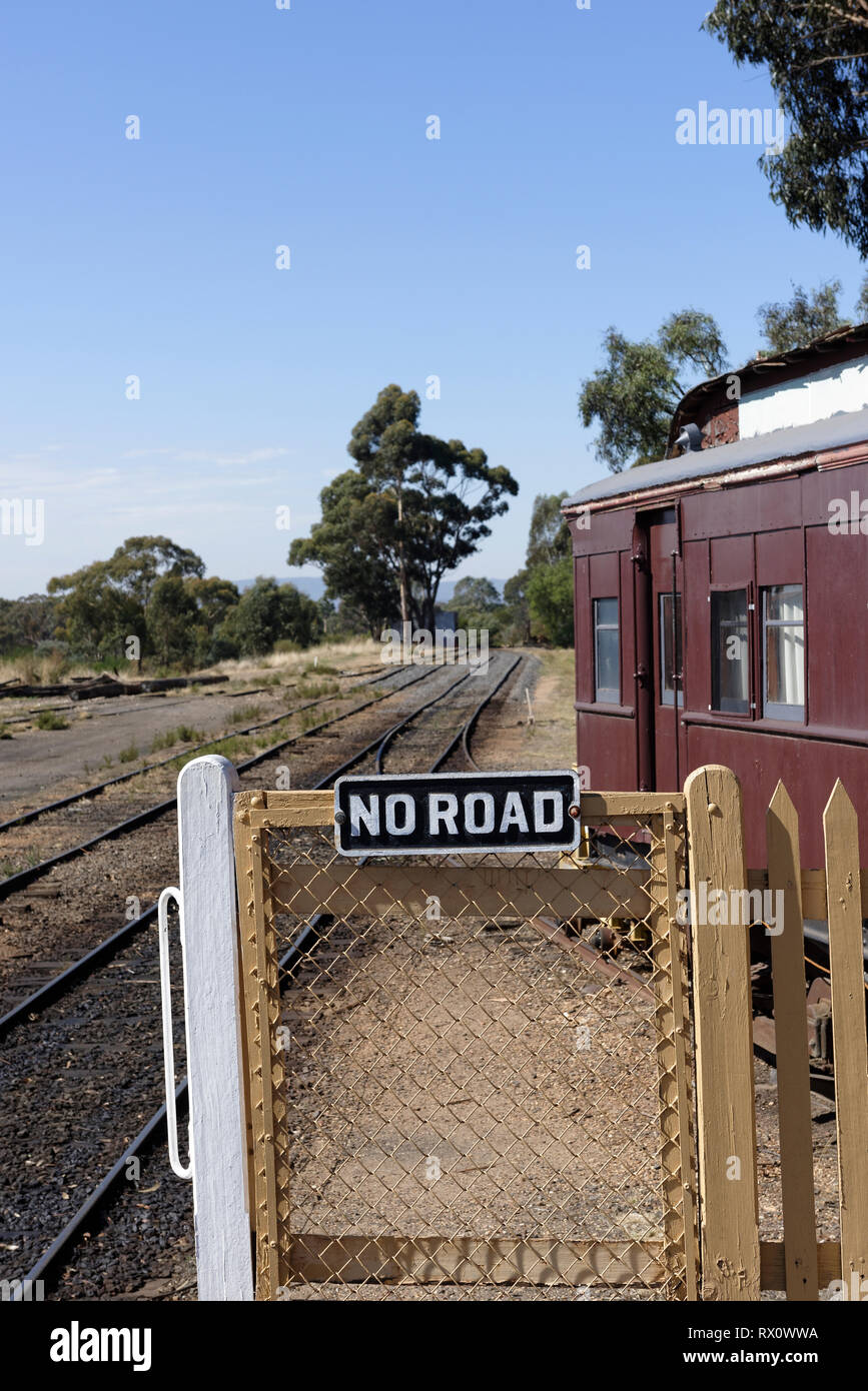 NO Road sign on the platform of the Maldon railway station, Victoria, Australia. Stock Photo