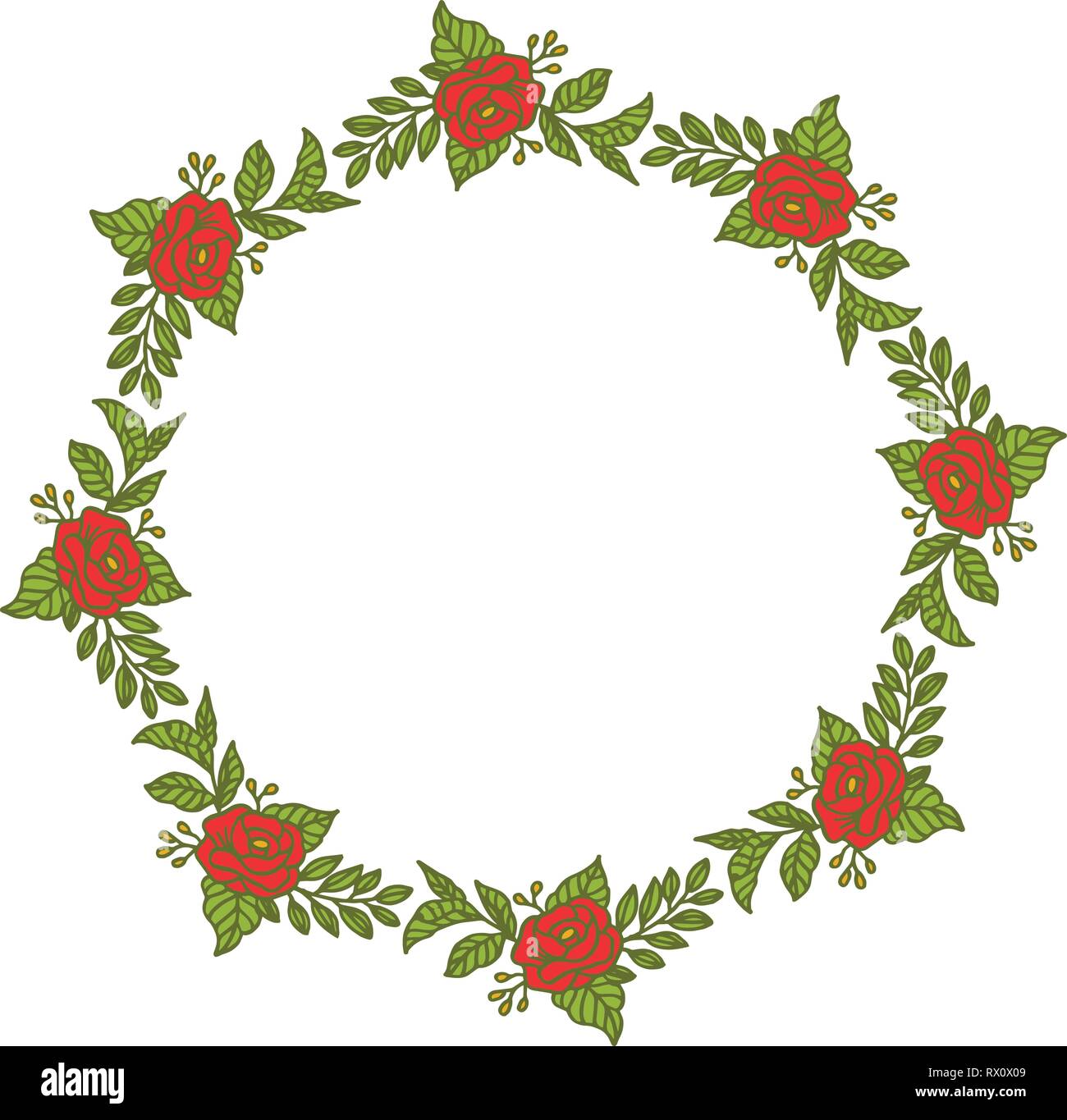 Vector illustration frame flower rose red isolated white background ...