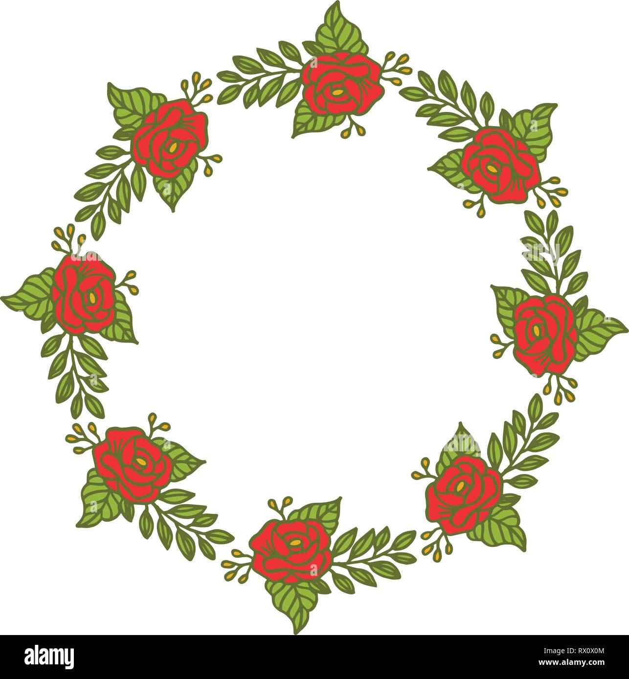 Vector illustration frame flower rose red isolated white background ...