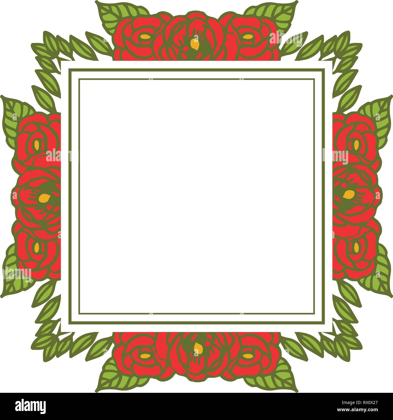 Vector illustration frame flower rose red isolated white background ...