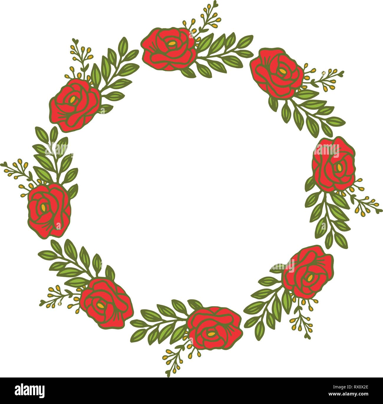 Vector illustration frame flower rose red isolated white background ...