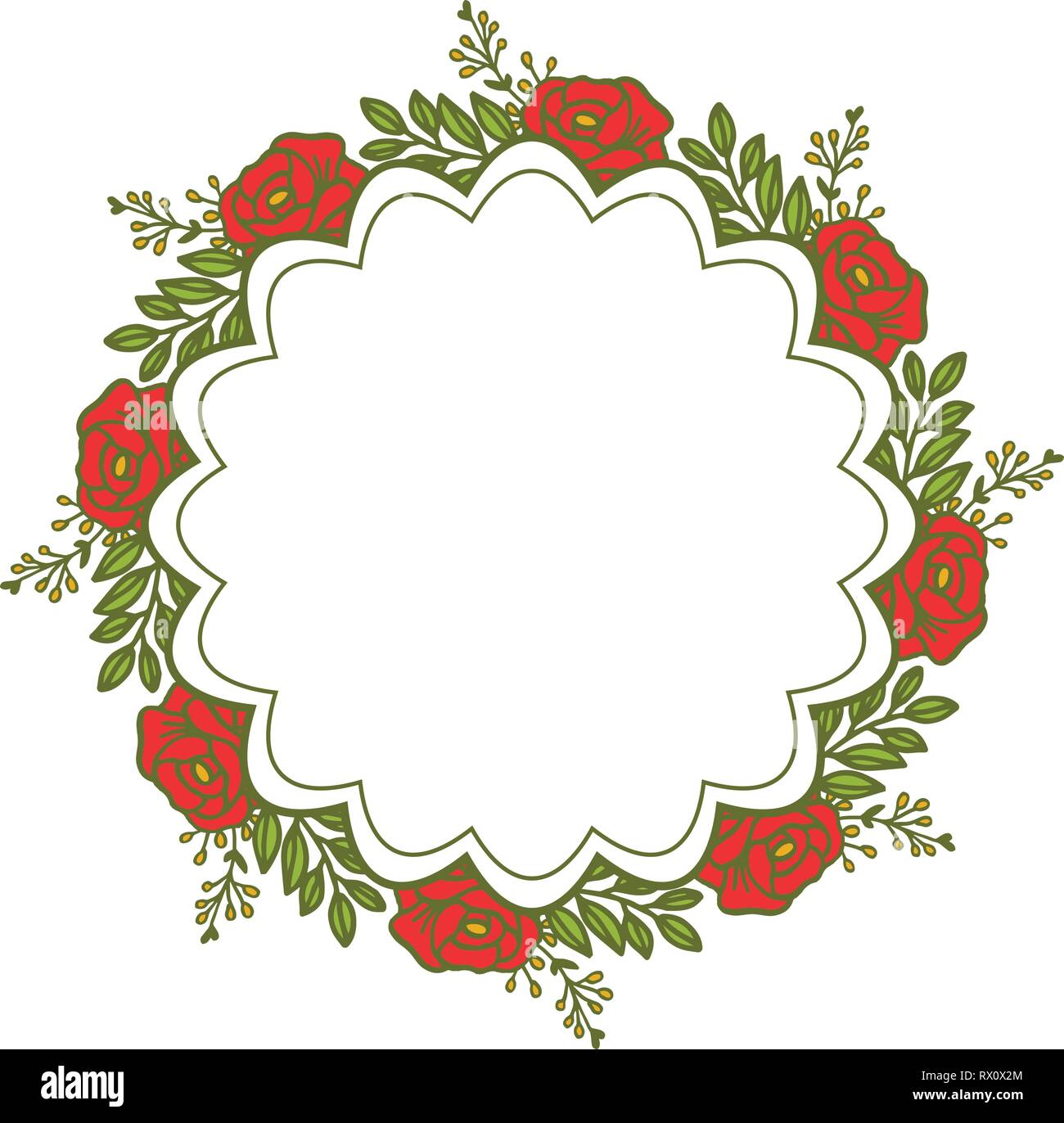 Vector illustration frame flower rose red isolated white background ...