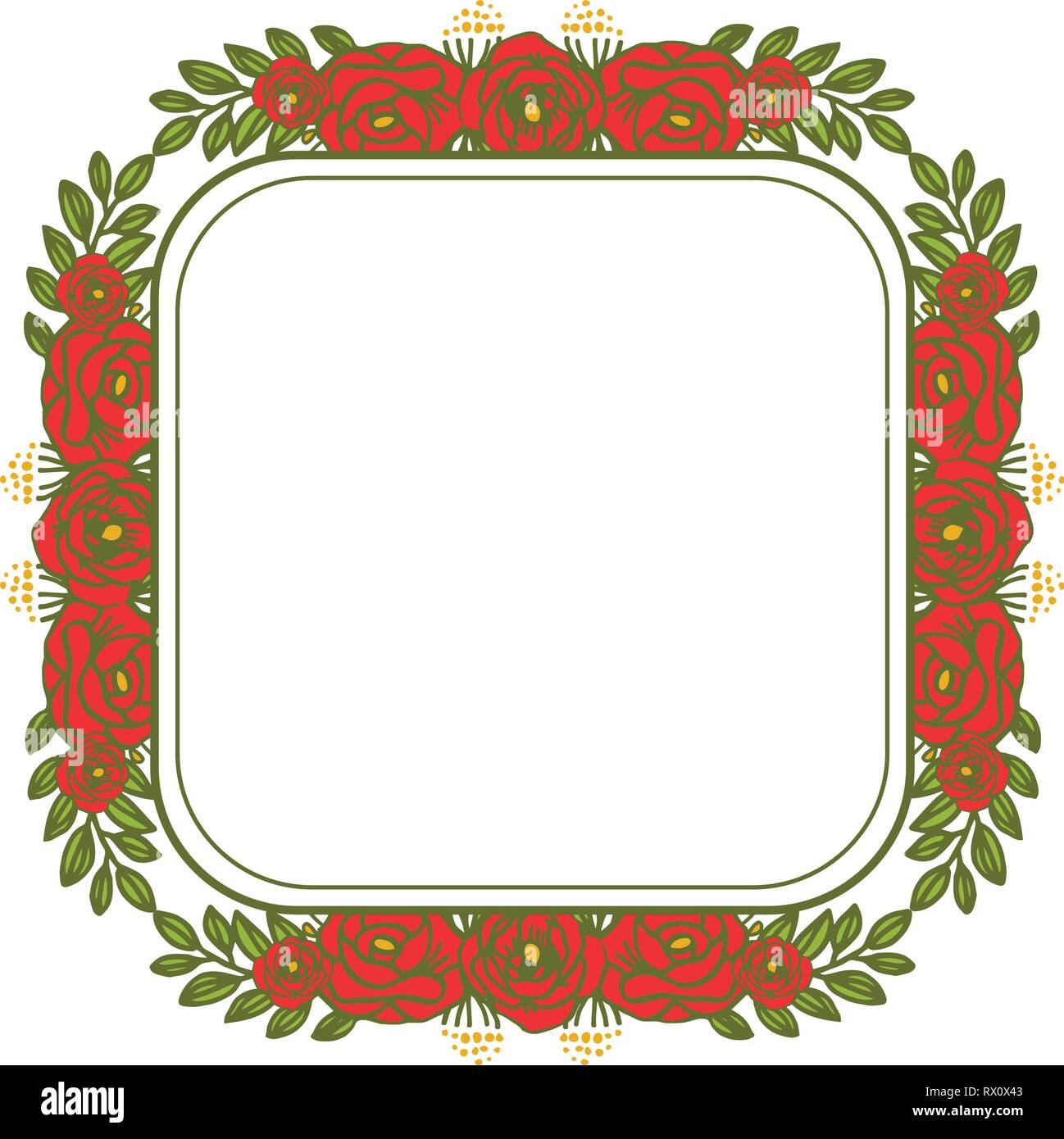 Vector illustration pattern art rose red flower frame with backdrop ...