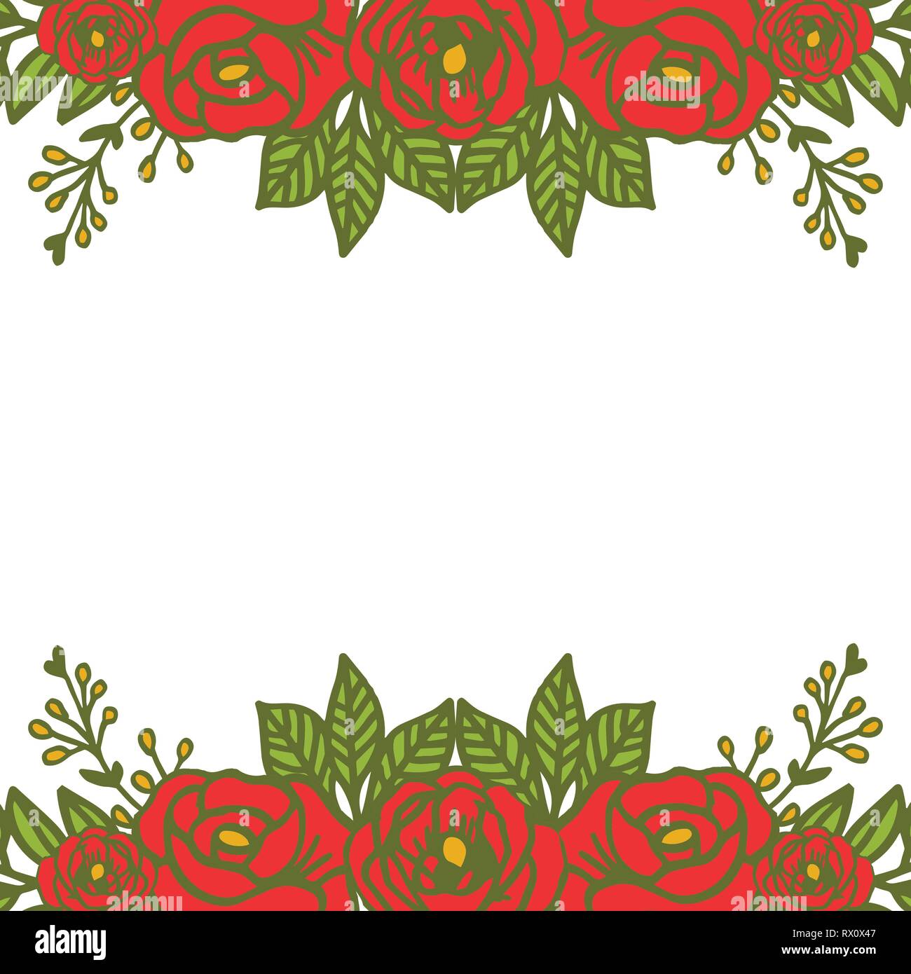 Vector illustration pattern art rose red flower frame with backdrop ...