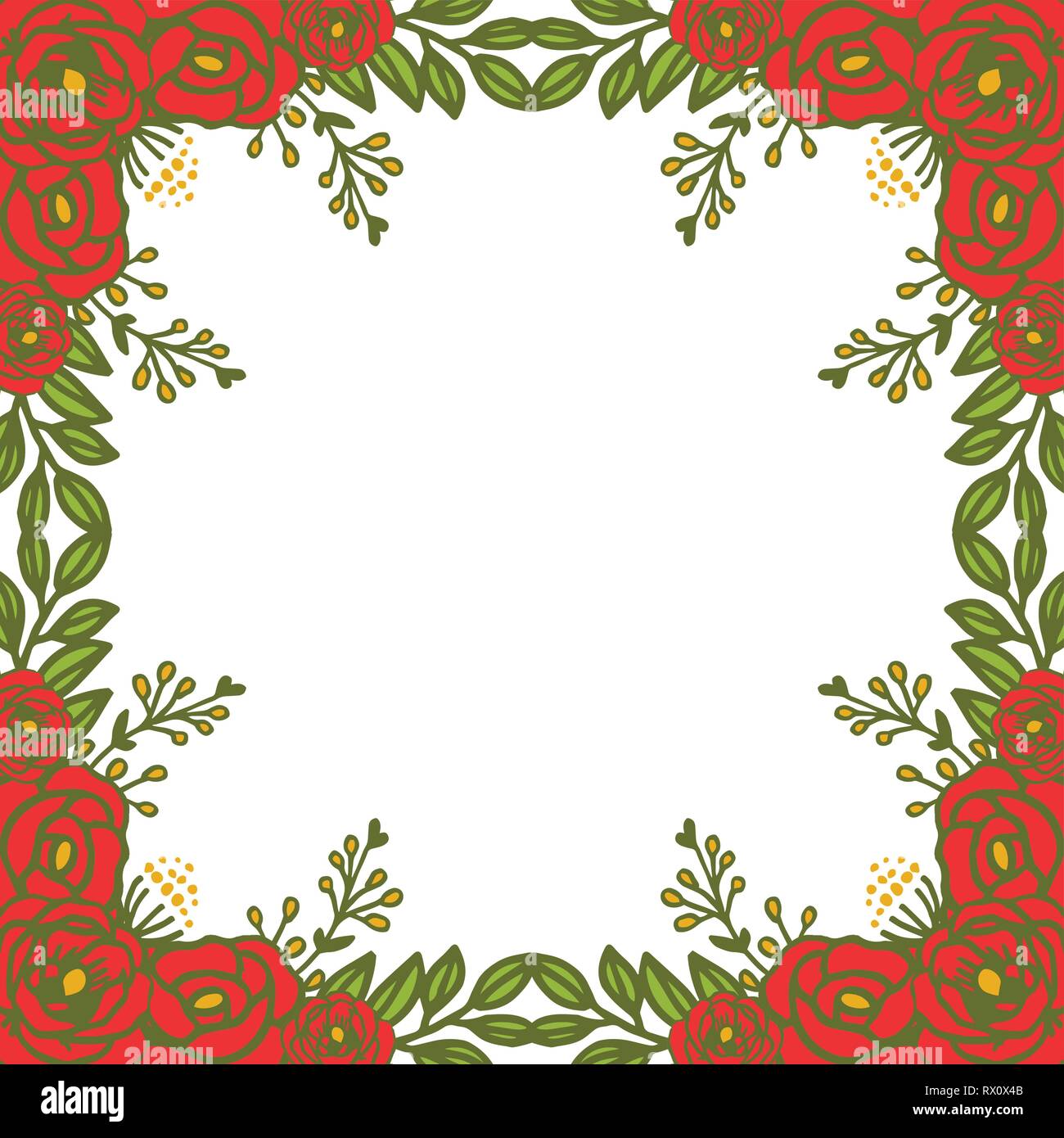 Vector illustration pattern art rose red flower frame with backdrop ...