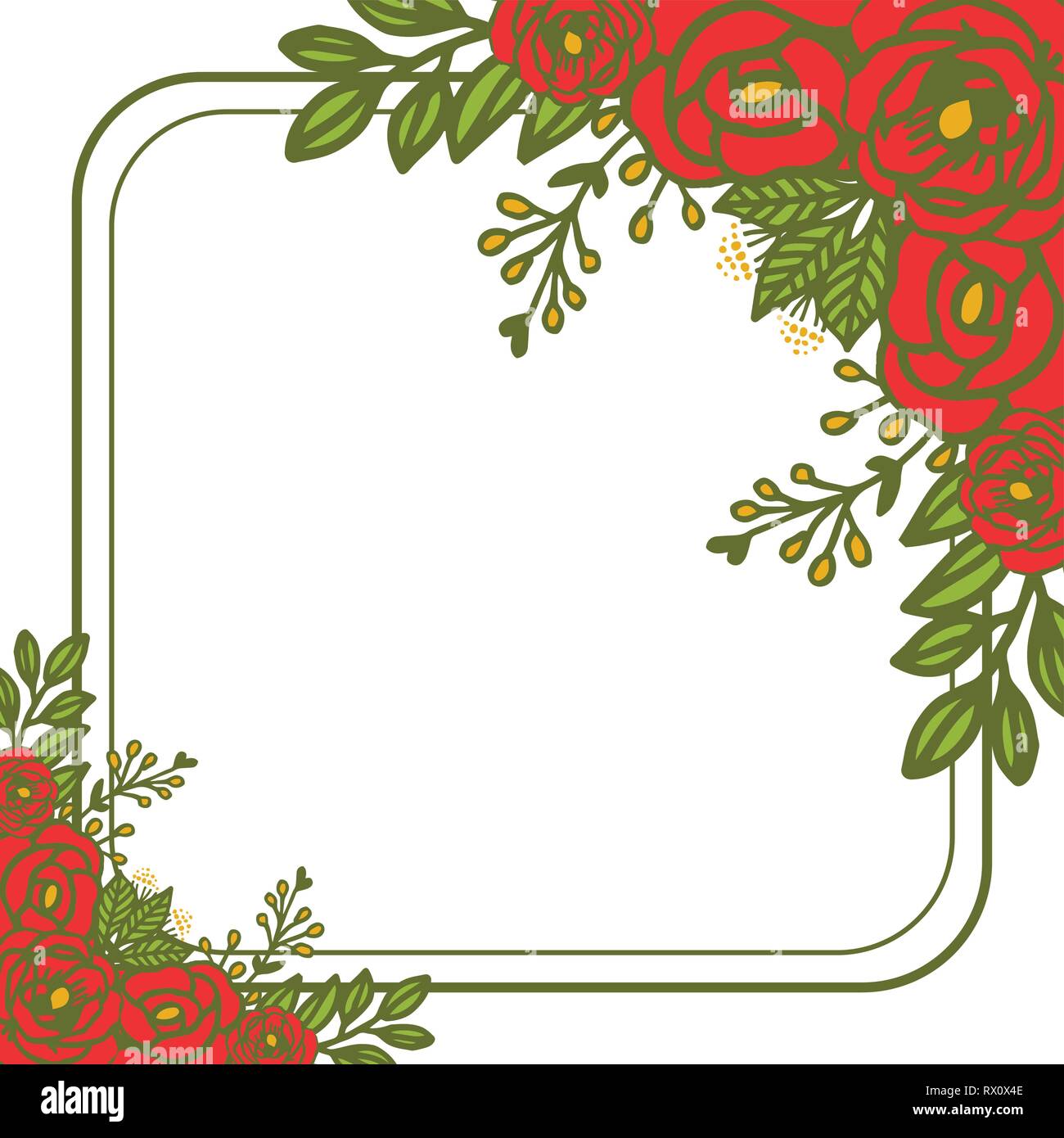 Vector illustration pattern art rose red flower frame with backdrop ...