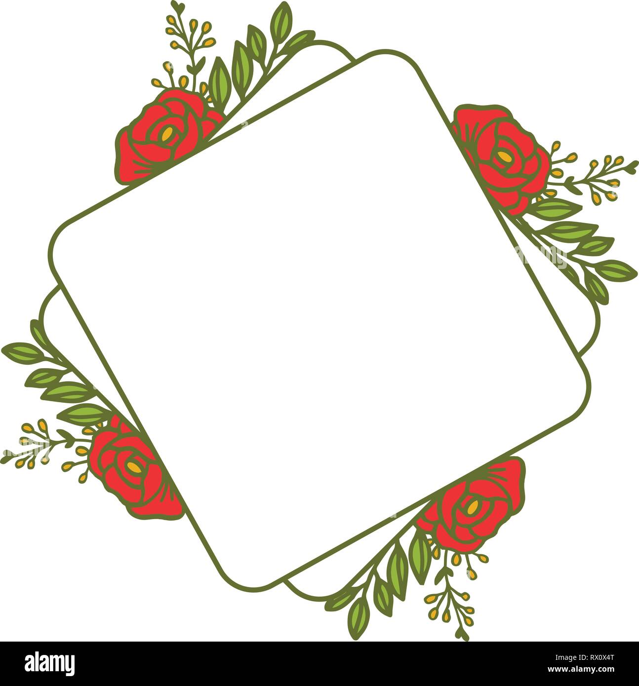 Vector illustration pattern art rose red flower frame with backdrop ...