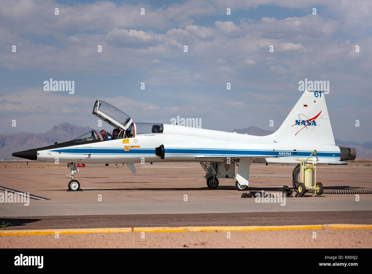 NASA (National Aeronautics and Space Administration) Northrop T-38 Talon jet aircraft N961NA at Phoenix-Mesa Gateway airport in Arizona. Stock Photo