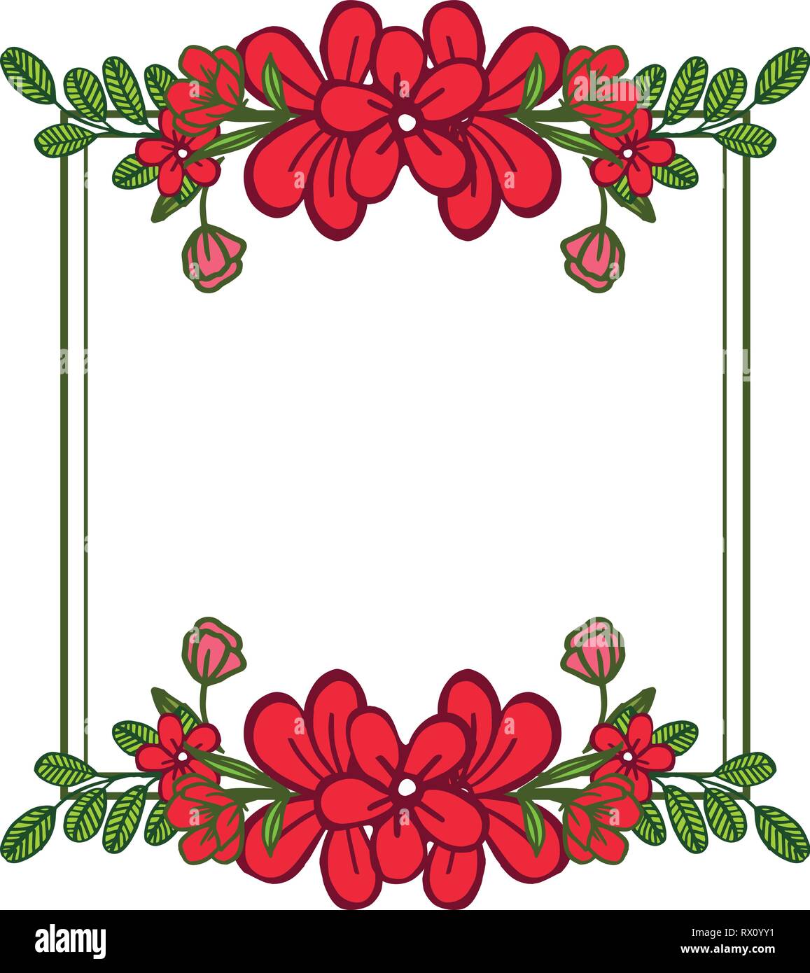 Vector illustration red wreath frame with invitation cards hand drawn ...