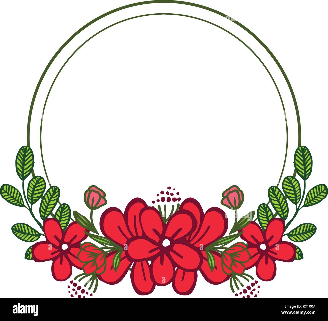 Vector illustration red wreath frame with invitation cards hand drawn ...